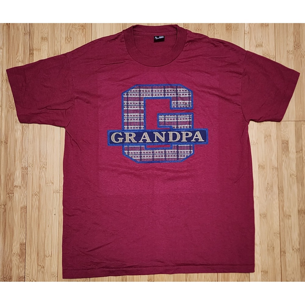 Vintage 90s Fruit of the Loom Grandpa Shirt Mens XL Red Single Stitch USA Made
